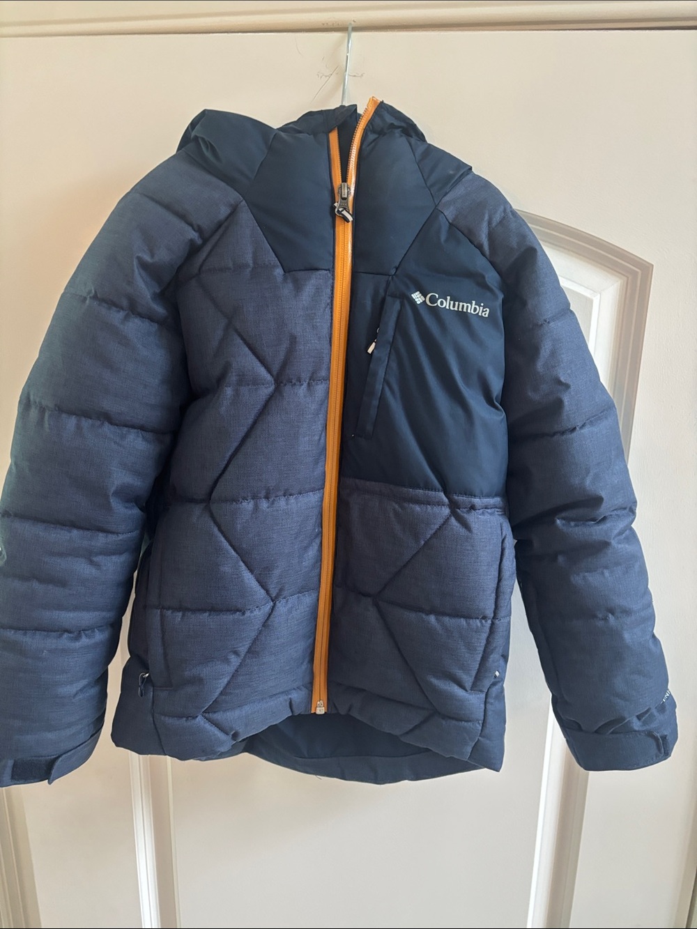 Columbia Kids Navy Puffer Jacket with Orange Zipper
